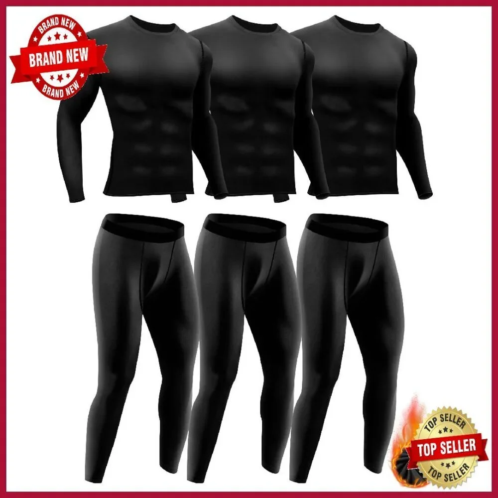 3-Pack Fleece-Lined Thermal Underwear Set for Men, Moisture-Wicking Base Layer